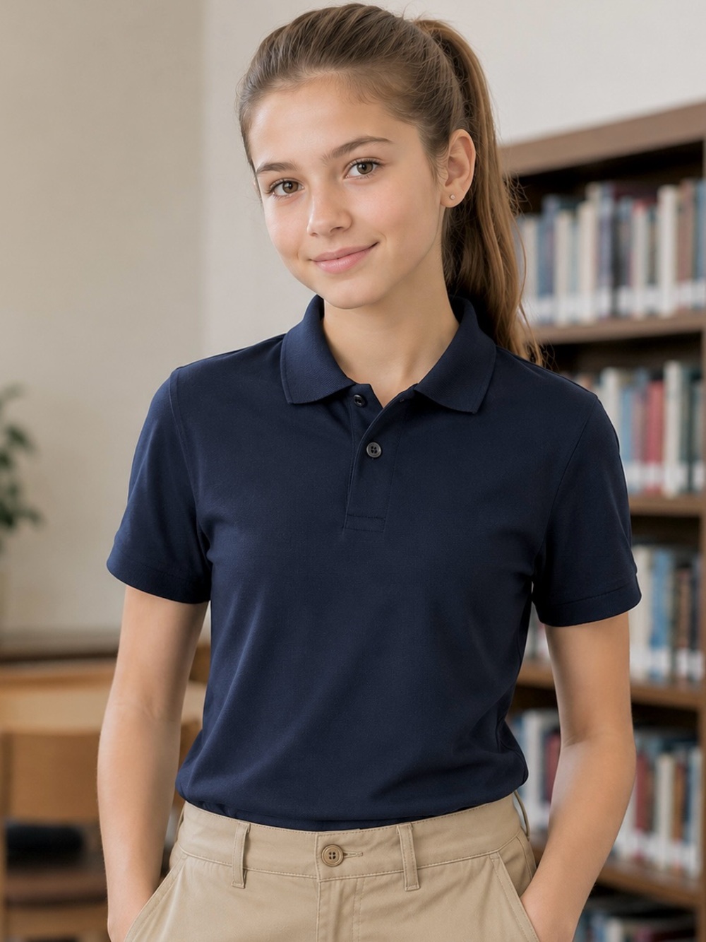 US Polo Assn. Polo Shirt School Uniform Big Girl Collared Short Sleeve Stretch